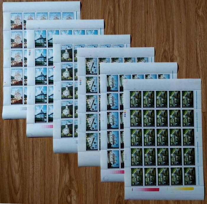 ✅RO 1991 LP 1255 &quot; Manastiri&quot; , serie completa in coli de 25 ,MNH