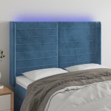 vidaXL Tăblie de pat cu LED, albastru &icirc;nchis, 147x16x118/128cm catifea
