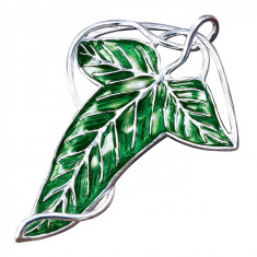 Brosa de colectie IdeallStore®, Leaf of Lorien, seria Stapanul Inelelor, metalica, 7 cm, verde, husa inclusa