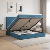 Cumpara ieftin Pat ottoman cu saltea Albastru inchis 180 x 200 cm Catifea