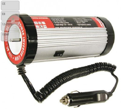 Invertor de tensiune auto Carpoint 12V-230V 150W 50-60Hz model rotund cu protectie supra-sarcina baterie descarcata supravoltaj scurt-circuit tempera foto