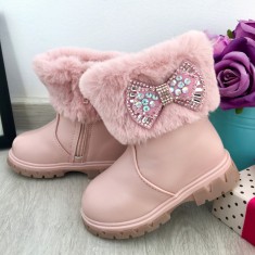 Cizme roz imblanite cu fundita pt fetite bebe 21 22 23 cod 0830 foto