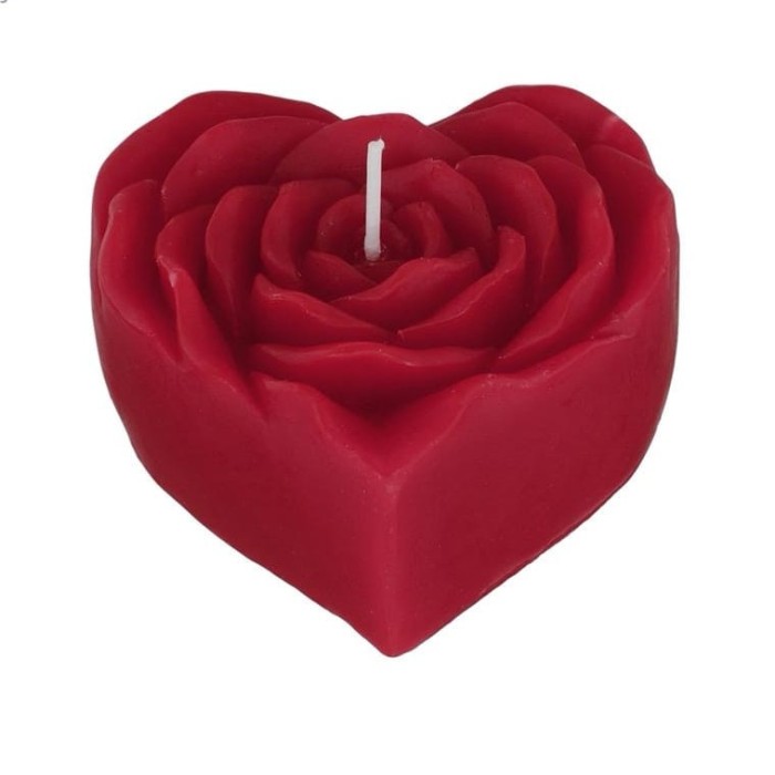 Lumanare in forma de inima cu design trandafir rosu, 8 x 8 x 3 cm