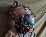 Cască unicat Steampunk ornament sau purtabilă Comic Con plus cap manechin expunere 100% home made produs unicat Mad Max style