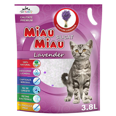 Asternut Igienic pentru Pisici Silicatic Miau Miau Lavanda, 3,8 L foto