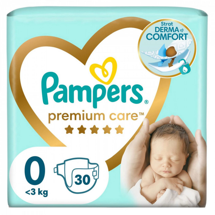 Scutece Premium Care Newborn, Pampers, Marime 0, 2.5 kg, 30 buc