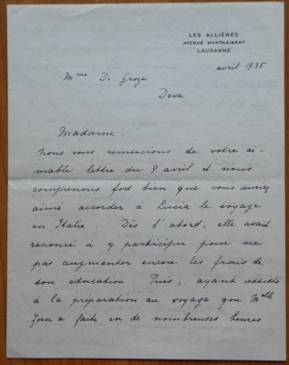 2 scrisori ale lui Pollen es Zorn catre Ana Groza, Lausanne, 1934 si 1935 foto