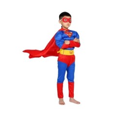 Costum Superman cu muschi, 7-9 ani , Albastru , Halloween