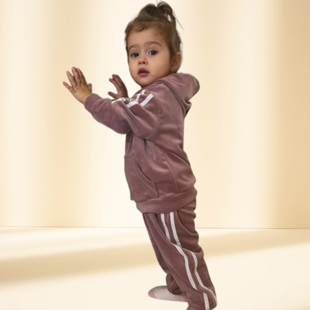 Trening roz pudra din catifea pentru fetite (Marime Disponibila: 6-9 luni