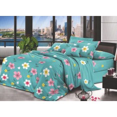 Lenjerie de pat pentru o persoana cu husa de perna patrata, Pomona, bumbac mercerizat, multicolor