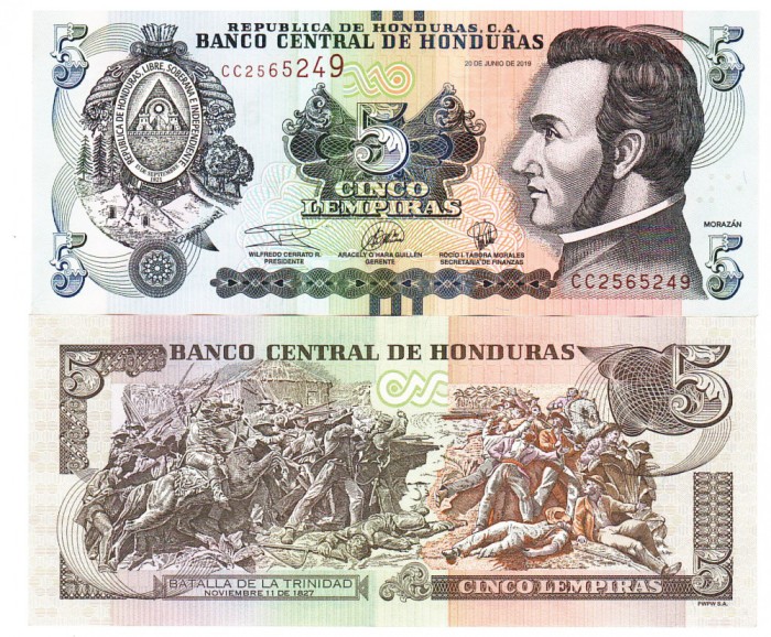 Honduras 5 Lempiras 2019 P-98d UNC
