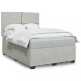 VidaXL Pat box spring cu saltea, gri deschis, 160x200 cm, catifea 3293248