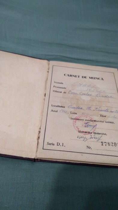 CARTE DE MUNCA 1961