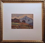 Leonardo STROPPA (1900-1991)-Peisaj alpin cu cabană, pictură &icirc;n ulei (1930), Peisaje, Impresionism