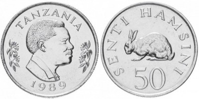 Tanzania 1989 - 50 senti, iepure, UNC foto