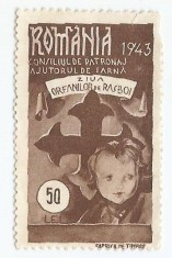 *Romania, lot 1127 cu 1 timbru fiscal de ajutor, 1943, NG foto