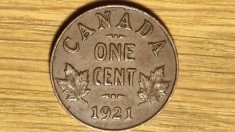 Canada - moneda de colectie bronz - 1 cent 1921 XF+ - George V - greu de gasit!