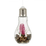 Bec Decorativ LED, Model 11x19cm, Sticlă Transparent, Pietre Maro, Floare Fucsia, Funcționează cu Baterii Inclusiv CR2032, Oem