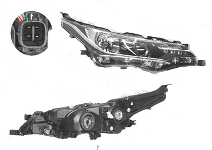 Far Toyota Corolla (E17), 06.2016-, fata, Dreapta, cu LED daytime running light; H11+HB3+LED+WY21W; electric; cu motor;