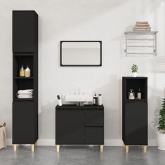 vidaXL Set dulapuri de baie, 3 piese, negru, lemn prelucrat foto
