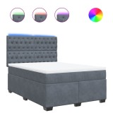 Cumpara ieftin Pat box spring cu saltea, gri inchis, 140x200 cm, catifea