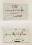 Italy - Postal History Rare 2 x Stampless Cover + Content Torino DG.006