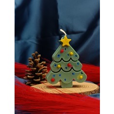 Lumanare Parfumata Brad cu Stelute , Pictata Manual, 70g, 8A 7 cm