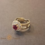 Cumpara ieftin Inel reglabil floare cu cristal rosu placat 18k - origine Brazilia