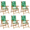 Scaune de gradina rabatabile 6 buc., textil verde/lemn masiv