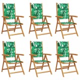 Scaune de gradina rabatabile 6 buc., textil verde/lemn masiv