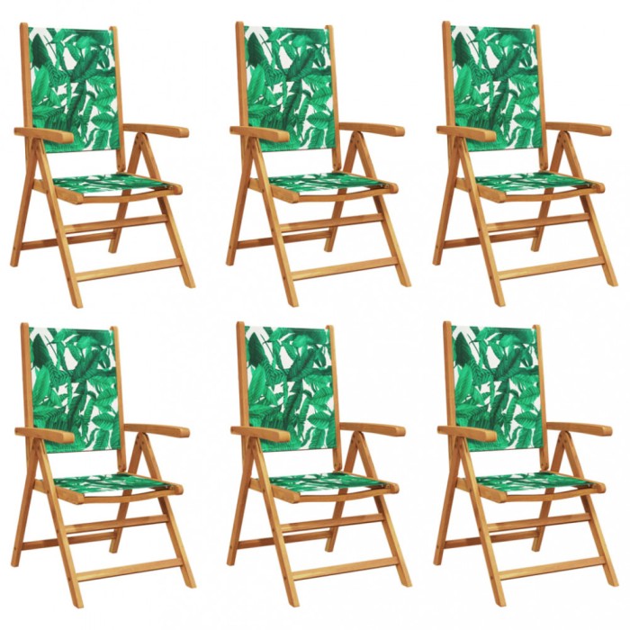 Scaune de gradina rabatabile 6 buc., textil verde/lemn masiv