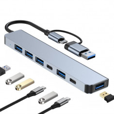 Hub 7 in 1, 1*USB 3.0 / 4*USB 2.0 / 1*USB Laptop, Tableta, Aluminiu, slim