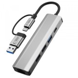 Hub USB / USB-C Tech-Protect HB03, 1 x USB-A 3.0 - 2 x USB-A - 1 X USB-C - 1 x RJ45, Gri, Universal