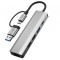 Hub USB / USB-C Tech-Protect HB03, 1 x USB-A 3.0 - 2 x USB-A - 1 X USB-C - 1 x RJ45, Gri
