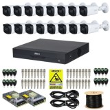 Kit supraveghere complet Dahua 16 camere 5MP IR 80m Starlight Lentila 3.6mm, DVR 16 canale 4K 8MP WizSense, accesorii + Autocolant Rovision SafetyGuar
