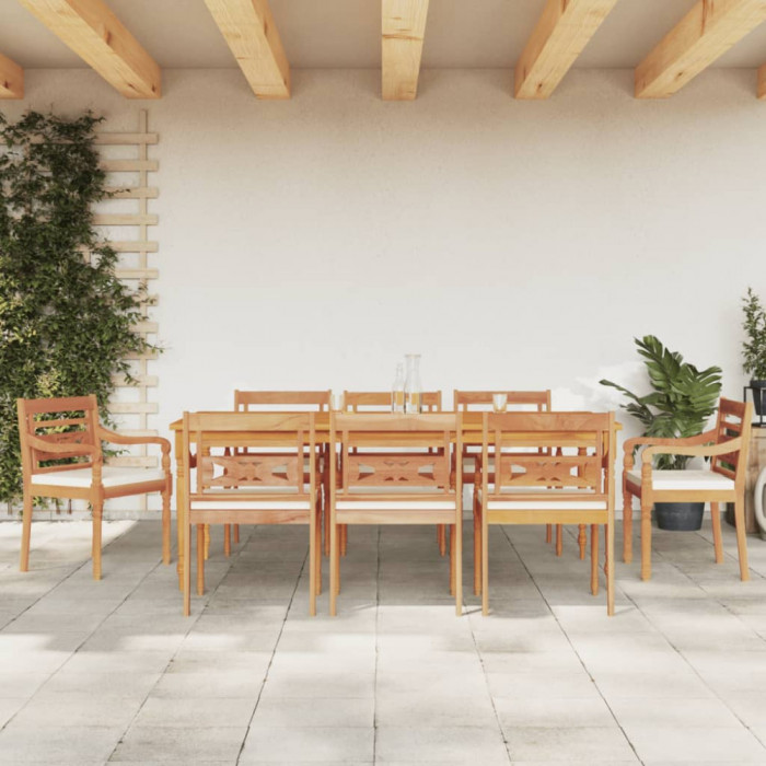 Set mobilier gradina cu perne albe, 9 piese, lemn masiv de tec GartenMobel Dekor