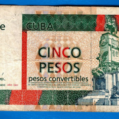 (1) BANCNOTA CUBA - 5 PESOS CONVERTIBLES 2007, MONUMENTUL LUI ANTONIO MACEO