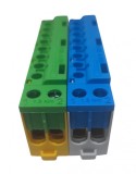 Set cleme terminale galben-verde PE si albastra N 80A 690V 2x1,5, -, 10 16 mm &sup2; si 8 x 1,5, -, 6 mm &sup2; derivatie distributie impamantare si nul, montar, Pollmann