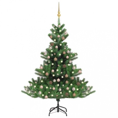 Set brad artificial CrăciunLED și globuri Nordmann Verde 210 cm foto