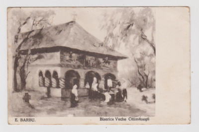 Biserica veche Calimanesti Carte postala circulata 1928 foto