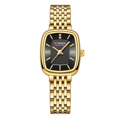 Ceas Dama CURREN Aur-Negru , Ceas Elegant Rectangular cu Bratara Aurie si Cadran Negru, Mecanism Quartz foto