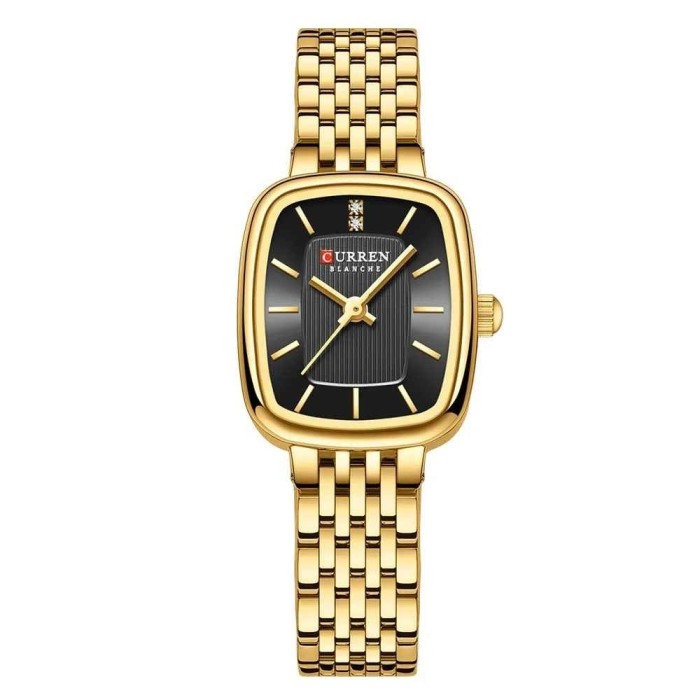 Ceas Dama CURREN Aur-Negru , Ceas Elegant Rectangular cu Bratara Aurie si Cadran Negru, Mecanism Quartz