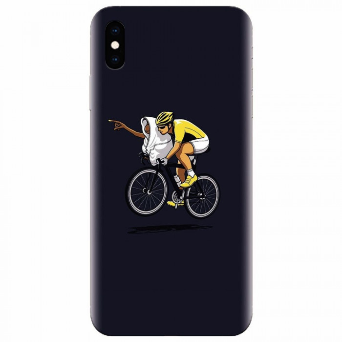 Husa silicon pentru Apple Iphone X, ET Riding Bike Funny Illustration