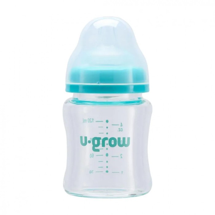 Biberon de sticla 120 ml+2 tetine extra, U-Grow