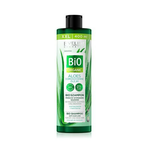 Sampon pentru par, Eveline Cosmetics, BIO Organic, Vegan, impotriva caderii parului, cu Aloe Vera, 400 ml