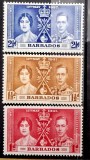 Lot 3 timbre Barbados 1937 &ndash; &Icirc;ncoronarea Regelui George VI și Reginei Elisabeta -A85
