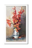 Cumpara ieftin Tablou pictat manual inramat, Vaza cu gladiole, 80x50cm ulei pe panza in cutit efect 3D, Geo Ungureanu