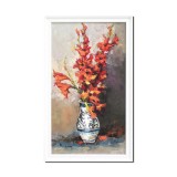 Tablou pictat manual inramat, Vaza cu gladiole, 80x50cm ulei pe panza in cutit efect 3D, Geo Ungureanu