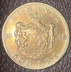 ROMANIA 500 LEI 1945 BRONZ / MONEDA DIN IMAGINI.. foto