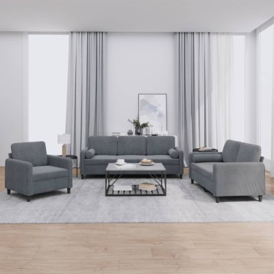 vidaXL Set canapea cu perne, 3 piese, gri &amp;icirc;nchis, catifea 3201955 foto